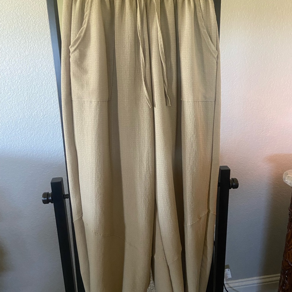 Wide Leg Drawstring Harem style Pants in Beige